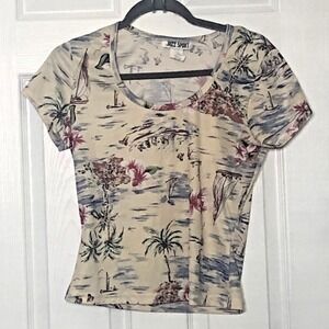 Vintage Jazz Sport Tropical Beach Scene Tee Large Palm Tree Hawaiian USA Made